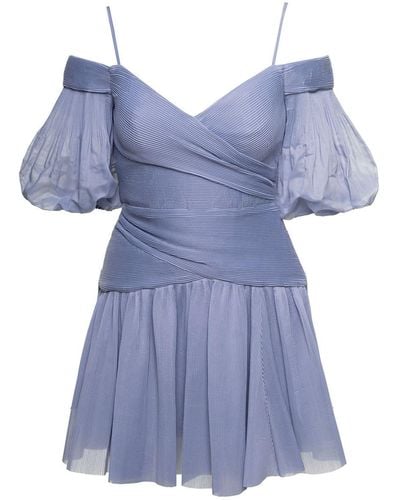Zimmermann Light-blue Pleated Mini Dress In Chiffon Woman