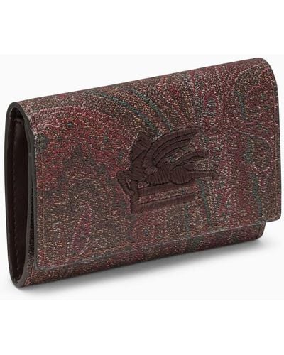 Etro Paisley Wallet In Coated Canvas - Brown