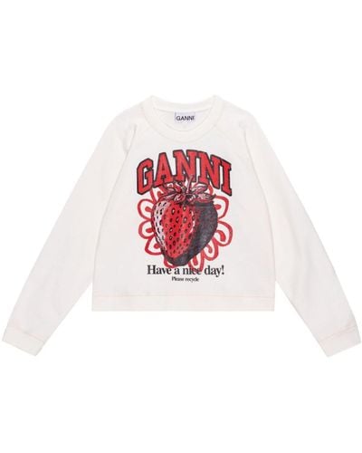 Ganni Printed Organic Cotton Sweatshirt - White