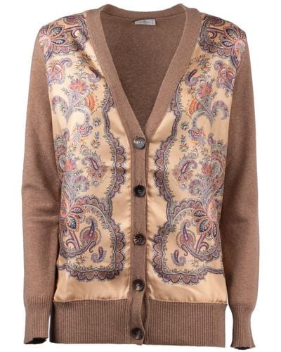 Etro Cardigan With Silk Inserts - Brown