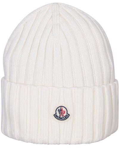 Moncler Ribbed Wool Beanie With Logo - White