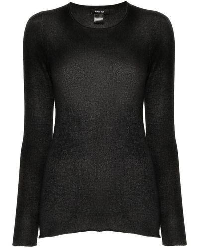 Avant Toi Hand Painted Light Cashmere Round Neck Pullover Clothing - Black