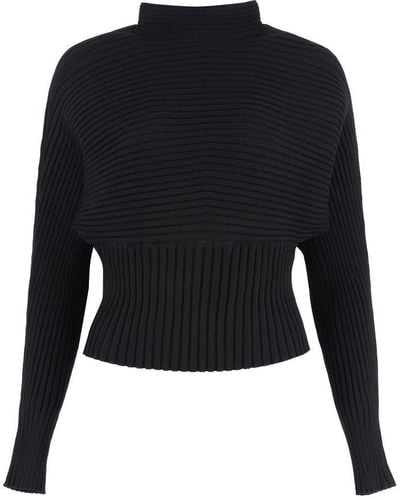 Tory Burch Ribbed Knit Pullover - Black