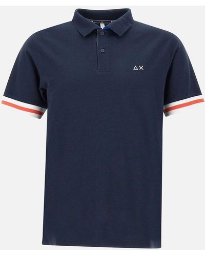 Sun 68 Stripes Cotton Polo Shirt - Blue