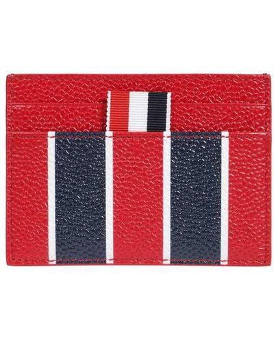 Thom Browne Leather Card Holder - Red