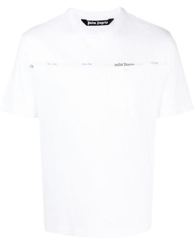 Palm Angels Logo-stripe Crew-neck T-shirt - White