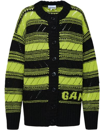 Ganni Yellow And Black Wool Cardigan - Multicolor