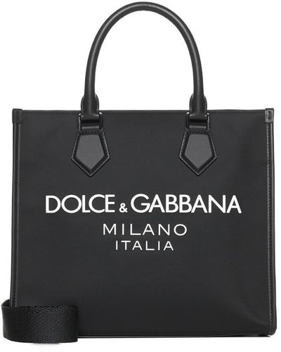 Dolce & Gabbana Logo Canvas Shopping Bag - Black
