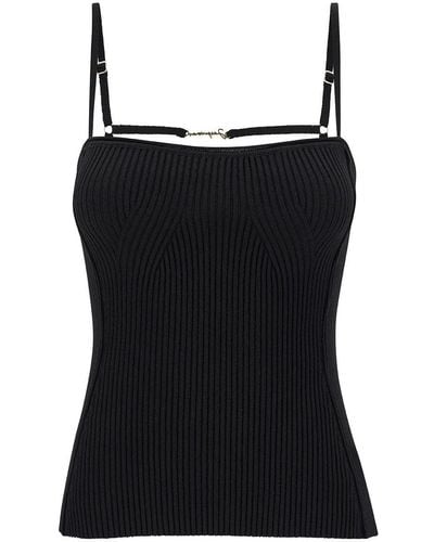 Jacquemus 'Le Haut Sierra' Ribbed Top With Logo Detail - Black