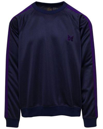 Needles Blue Crewneck Sweatshirt With Embroidered Logo In Jersey