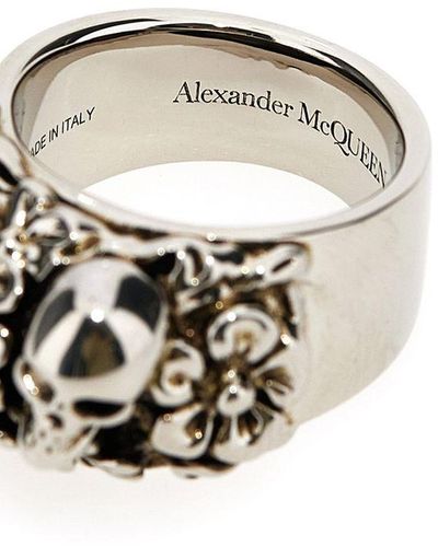 Alexander McQueen Floral Skull Ring - Metallic
