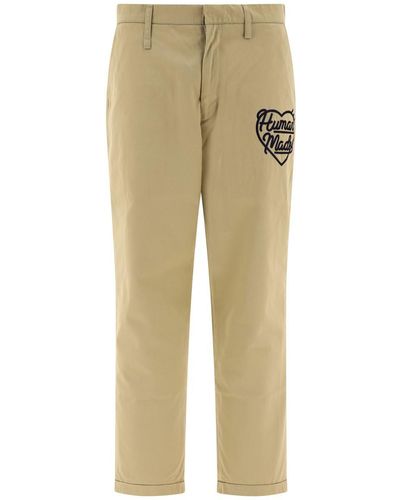 Human Made Chino Trousers With Embroidered Logo - Natural