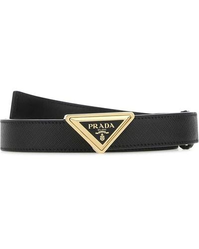 Prada Black Leather Belt - White