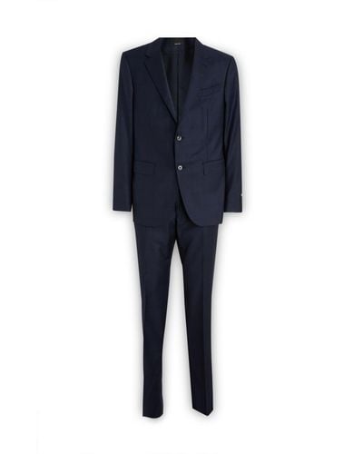 ZEGNA Logo Patch Single-breasted Tailored Suit - Blue