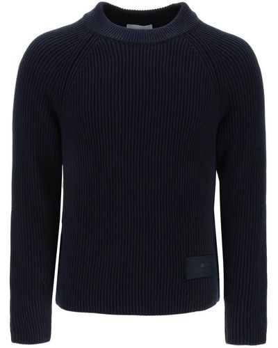 Ami Paris Cotton And Wool Crew Neck Sweater - Blue