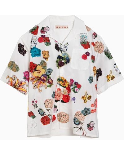 Marni Bowling Shirt With Flower Print In - White