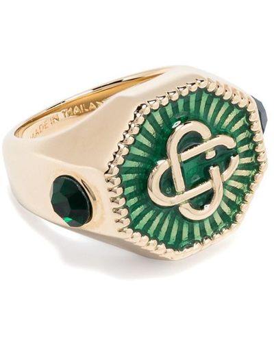 Casablanca Gold Brass Ring With Green Enamel