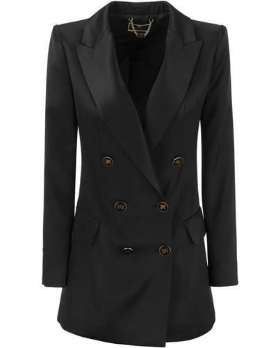 Elisabetta Franchi Satin Jacket With Logoed Buttons - Black