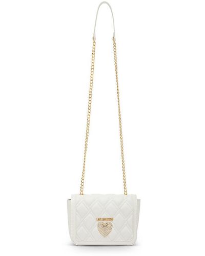 Love Moschino Small Quilted Synthetic Leather Shoulder Bag - White