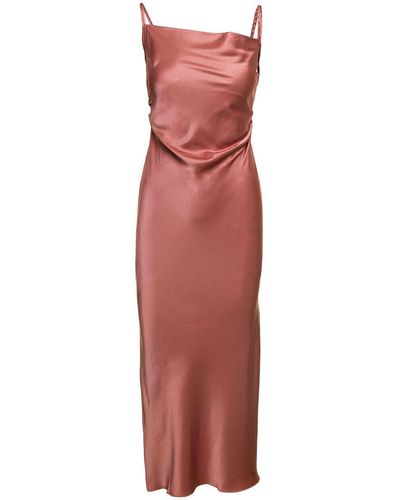 Nanushka Fiore Satin Tie Fastened Slip Midi Dress - Red