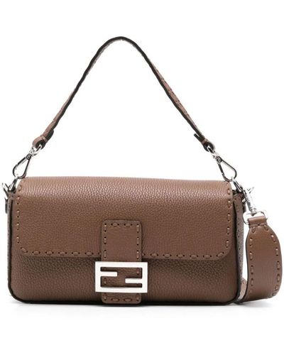 Fendi Baguette Leather Shoulder Bag - Brown