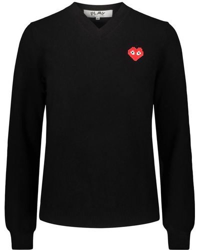 COMME DES GARÇONS PLAY V-neck Sweater With Red Pixelated Heart Clothing - Black
