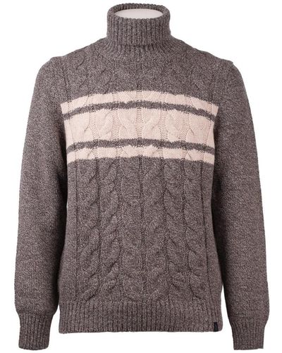 Fay Wool Mouliné Cable-knit Turtleneck Jumper - Grey