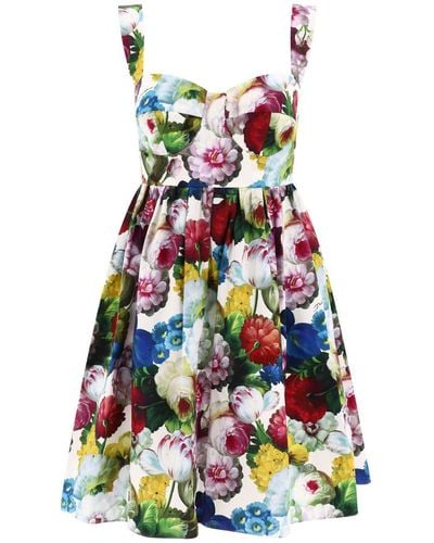 Dolce & Gabbana Short Cotton Corset Dress With Nocturnal Flower Print - White