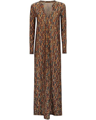 Siyu V-necked Long Dress - Brown