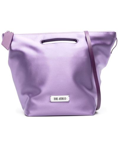 The Attico Logo-Plaque Satin-Finish Tote Bag - Purple