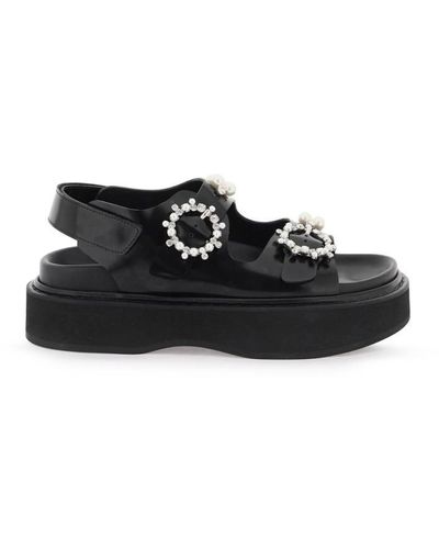 Simone Rocha Platform Sandals With Pearls And Crystals - Black
