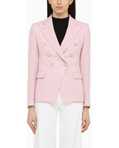 Tagliatore Linen Blend Double Breasted Jacket - Pink