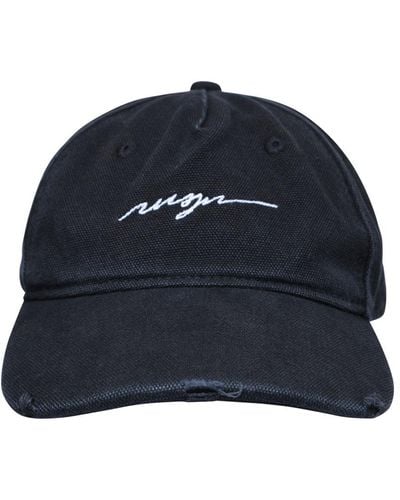 MSGM Black Cotton Hat - Blue