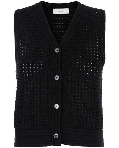 DUNST Black Knit Vest With Buttons In Cotton Woman