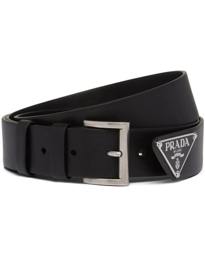 Prada Triangle-logo Leather Belt - Black