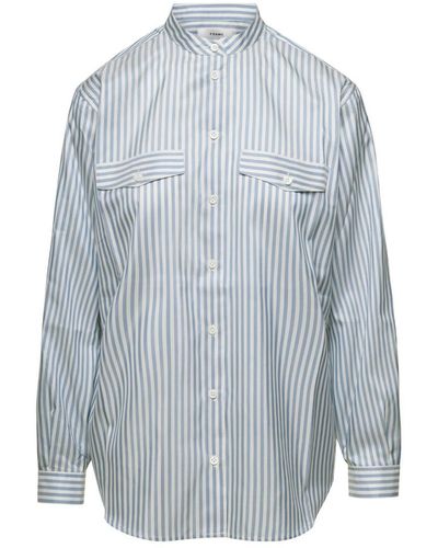 FRAME Light- Striped Oversize Shirt - Blue