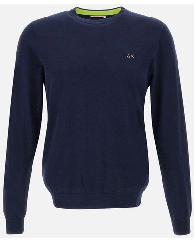 Sun 68 Round Elbow Cotton Sweater - Blue