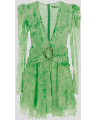Alessandra Rich Tie Dye Silk Georgette Mini Dress With Hotfix - Green