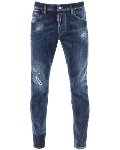 DSquared² Dark Scar Wash Skater Jeans - Blue
