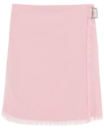 Burberry Textured Wool Mini Kilt Skirt - Pink