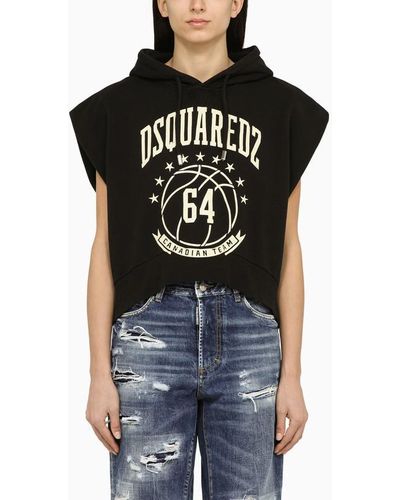 DSquared² Black Sleeveless Cotton Sweatshirt With Logo