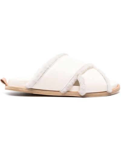 Forte Forte Shierling And Leather Crossed Sandals Shoes - White