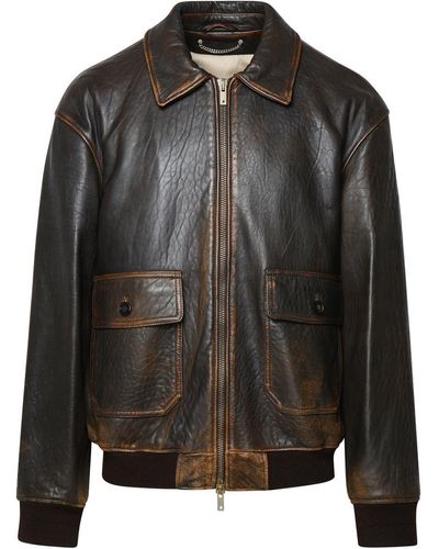 Golden Goose Brown Leather Jacket - Black