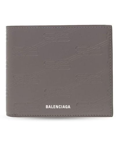 Balenciaga Embossed Monogram Leather Wallet - Grey