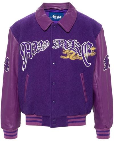 AWAKE NY Dragon Embroidered Varsity Jacket - Purple