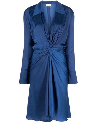 Zadig & Voltaire Rozo Twisted V-neck Midi Dress - Blue