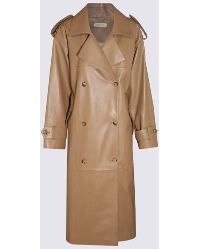 The Mannei Beige Leather Shamali Coat - Brown
