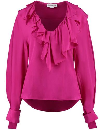 Victoria Beckham Ruffled Silk Blouse - Pink