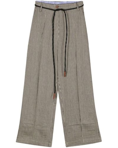 Alysi Striped Cropped Trousers - Grey