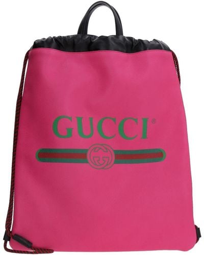 Gucci Leather Logo Print Drawstring Backpack - Pink